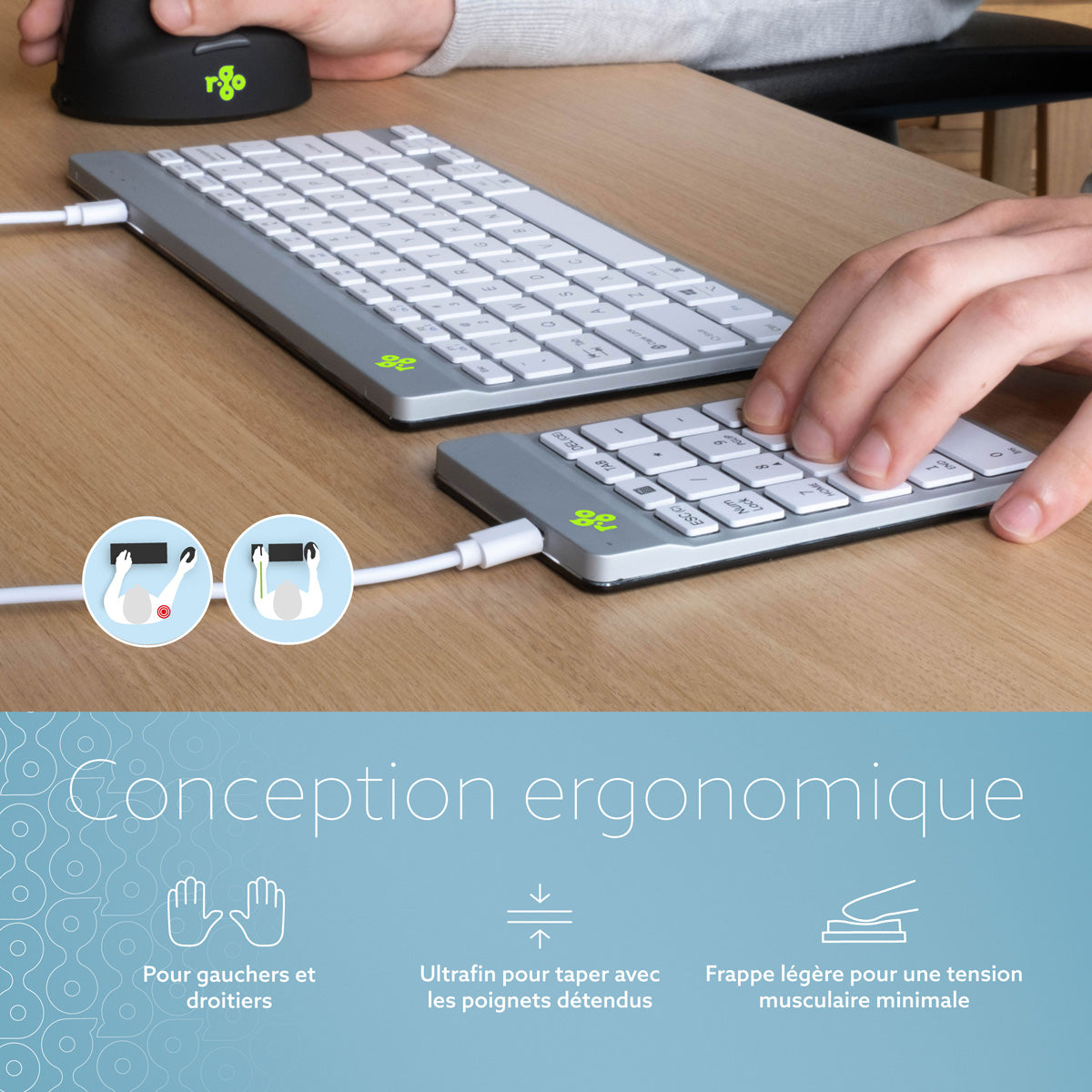 R-GO TOOLS Pavé numérique Numpad Break, filaire blanc/argent