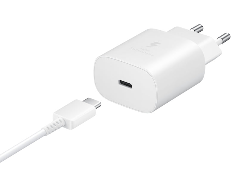 Samsung - Chargeur Secteur, Adaptateur USB Type C Fast Charge 25W & Câble USB Type C - Blanc (Emballage Original)