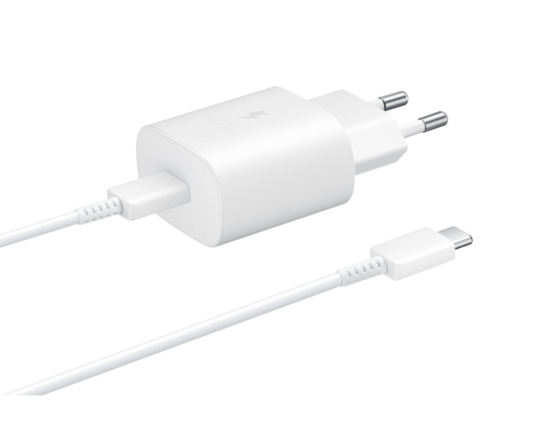 Samsung - Chargeur Secteur, Adaptateur USB Type C Fast Charge 25W & Câble USB Type C - Blanc (Emballage Original)