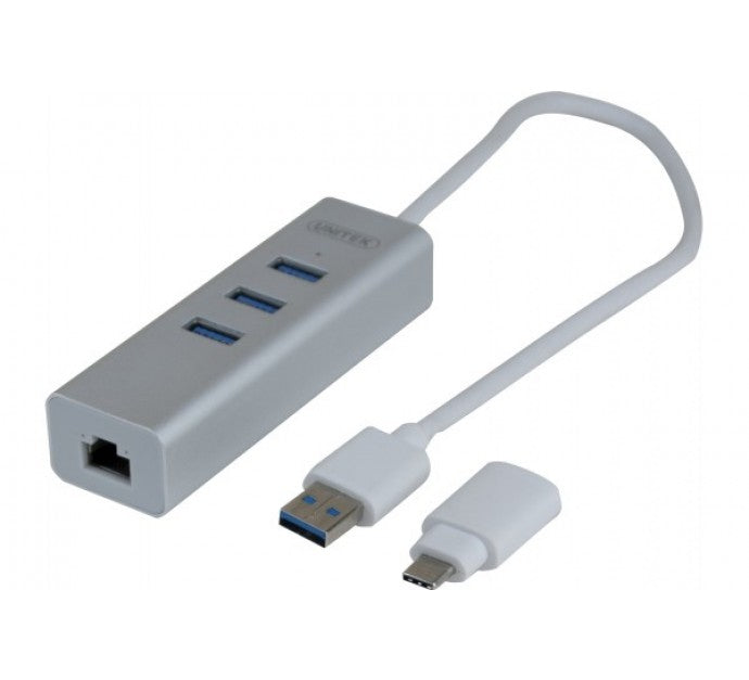 Adapt. USB 3.0 metal Gigabit + HUB + Convert. USB Type C