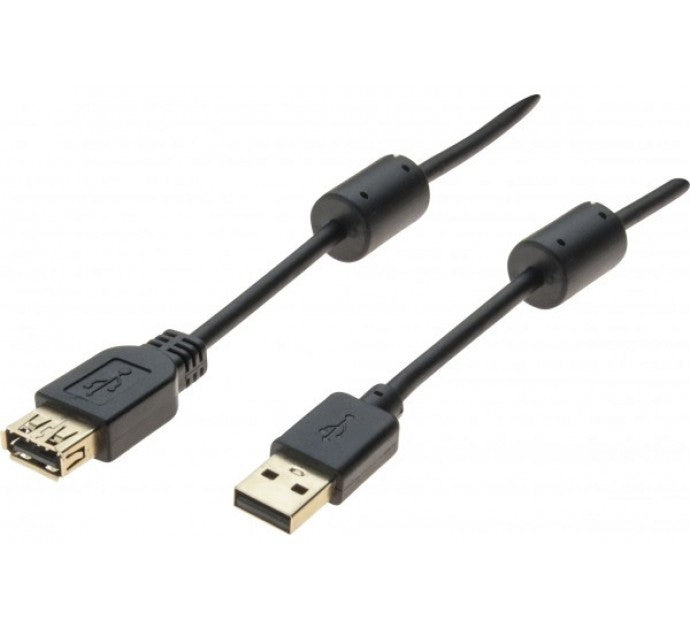 Rallonge USB 2.0 type A / A  avec ferrites noire - 1,5 m