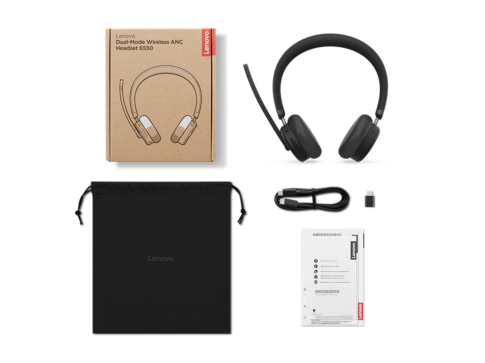LENOVO 6550 Headset on-ear Bluetooth wireless active noise cancelling USB-C black Certified for Microsoft Teams
