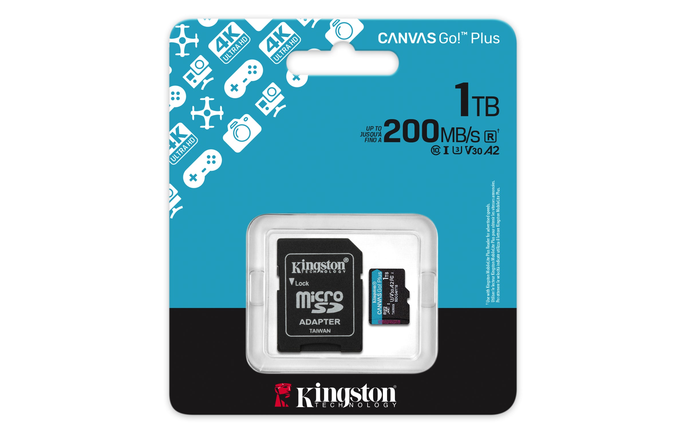 KINGSTON 1To microSDXC Canvas Go Plus Gen4 200Mo/s A2 U3 V30 Card + Adapter
