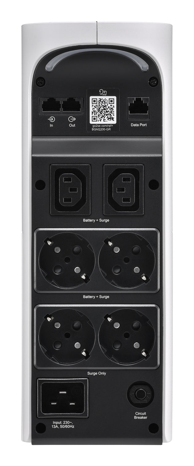 APC Back-UPS Pro 2200VA/1320W Tower 230V 4x Schuko and 2x IEC C13 outputs RGB lighting pure sine wave Arctic white