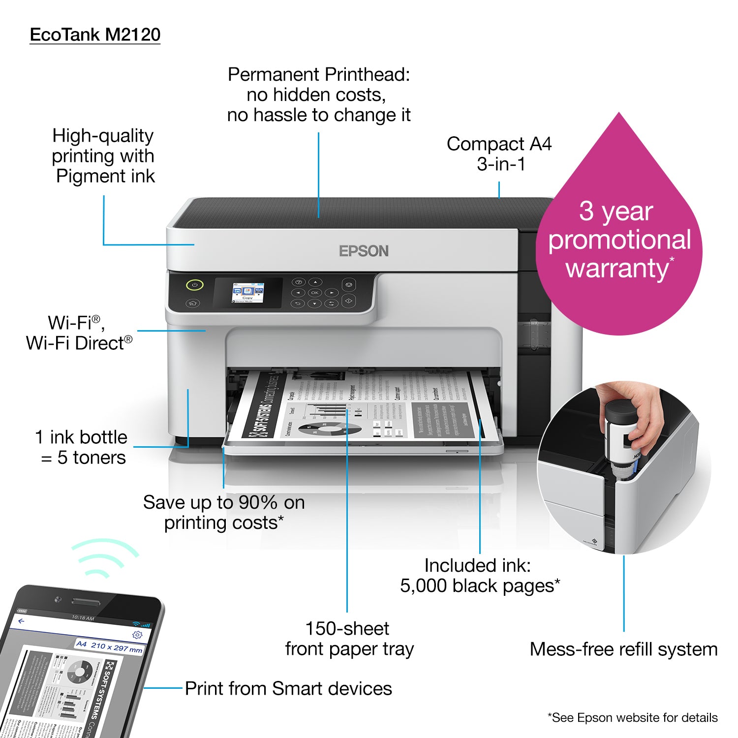 Epson EcoTank M2120 Jet d'encre A4 1440 x 720 DPI 32 ppm Wifi