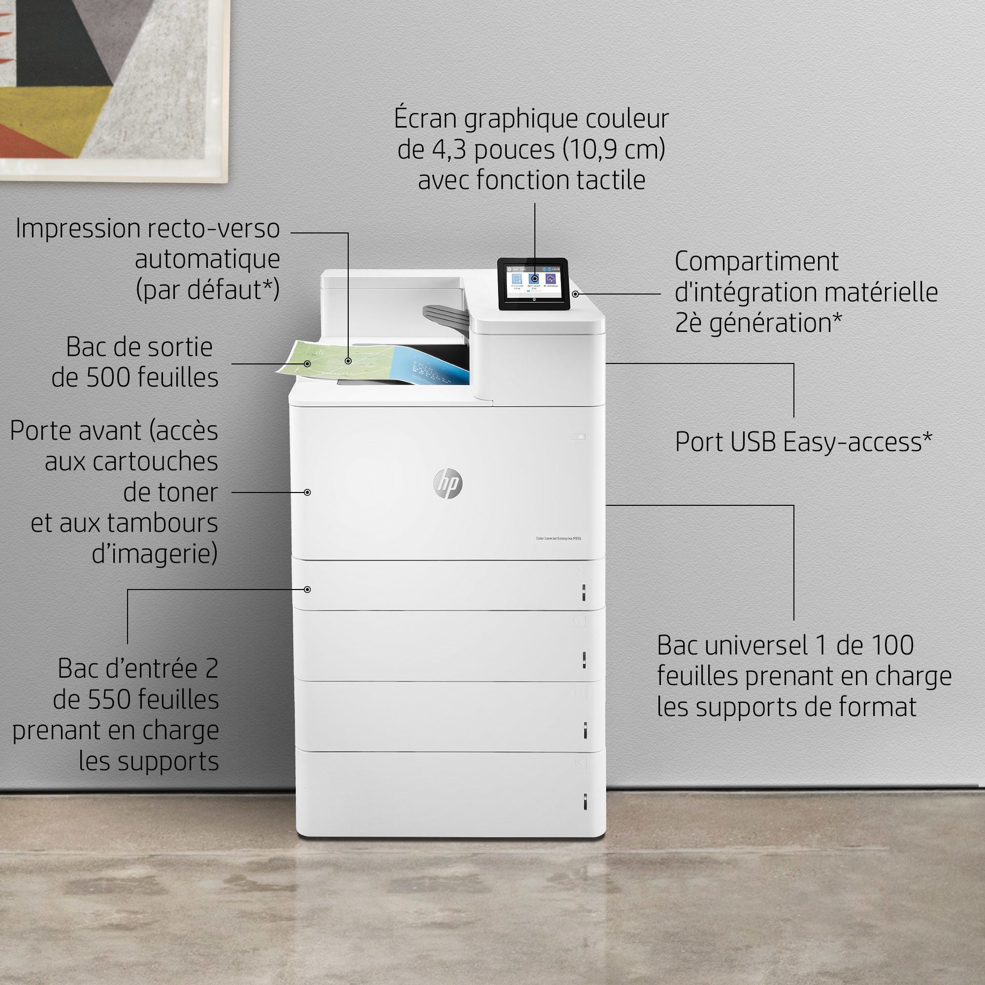 HP Color LaserJet Enterprise M856dn Printer colour Duplex laser A3 1200x1200dpi 56ppm mono 56ppm colour 650sheets USB LAN