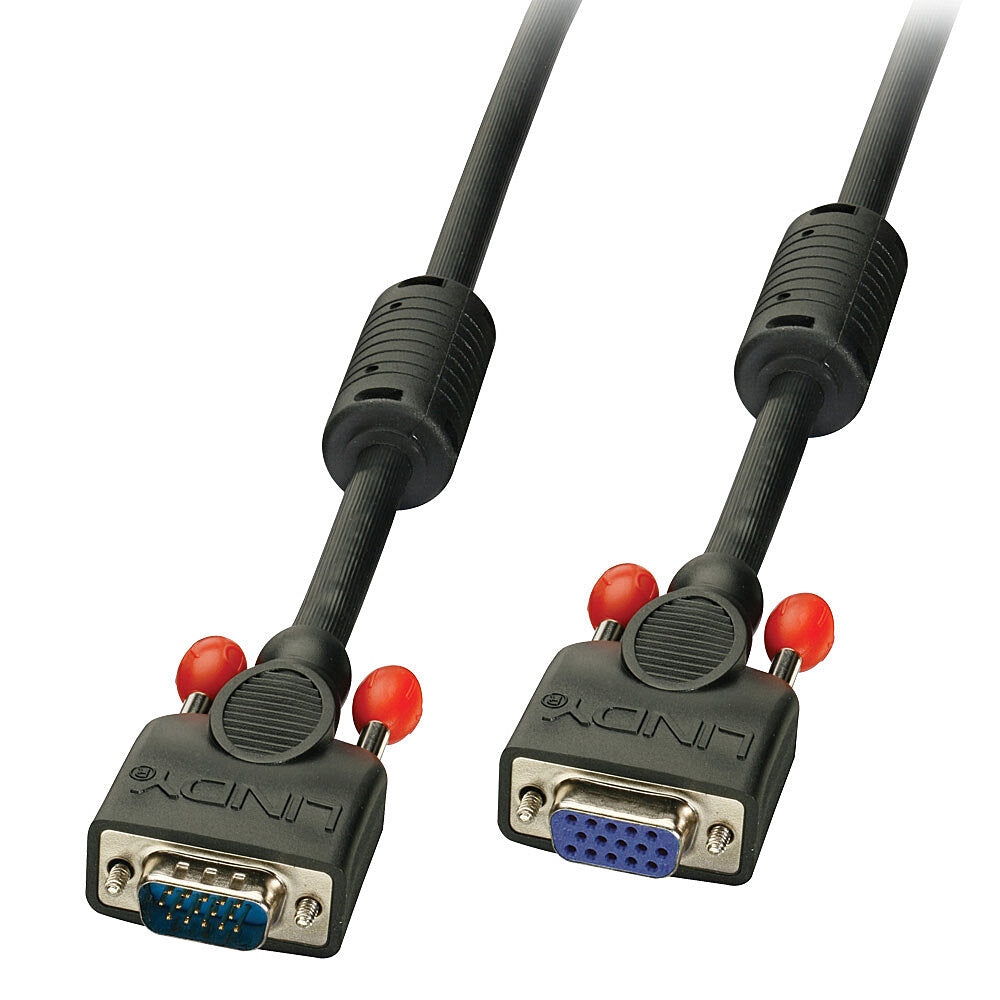 LINDY VGA Cable M/F Black 5m HD 15 M/F with screws DDC-able