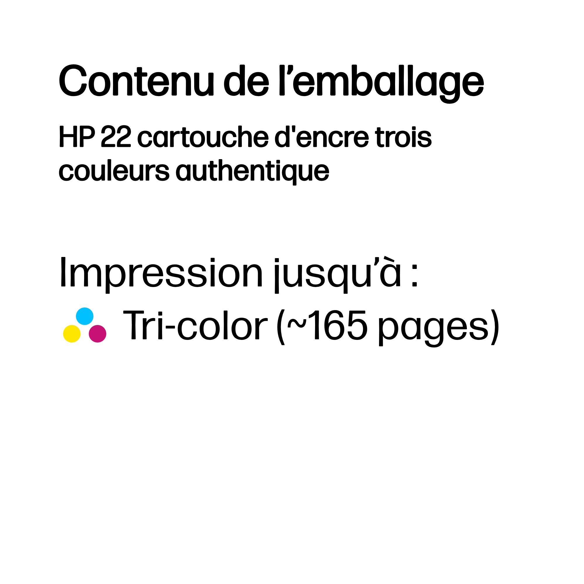 HP NO22 CARTOUCHE JET D ENDRE 3 COULEURS (5ML)