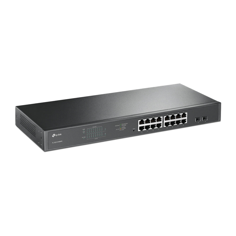 TP-LINK 16-Port Gigabit PoE+ Easy Smart Switch 16 Gigabit RJ45 Ports 2 SFP Slots 802.3at/af 192W PoE Power 1U 19p Rack-mountable