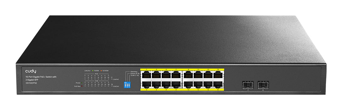 Cudy GS1020PS2 commutateur réseau Non-géré Gigabit Ethernet (10/100/1000) Connexion Ethernet, supportant l'alimentation via ce port (PoE) Noir