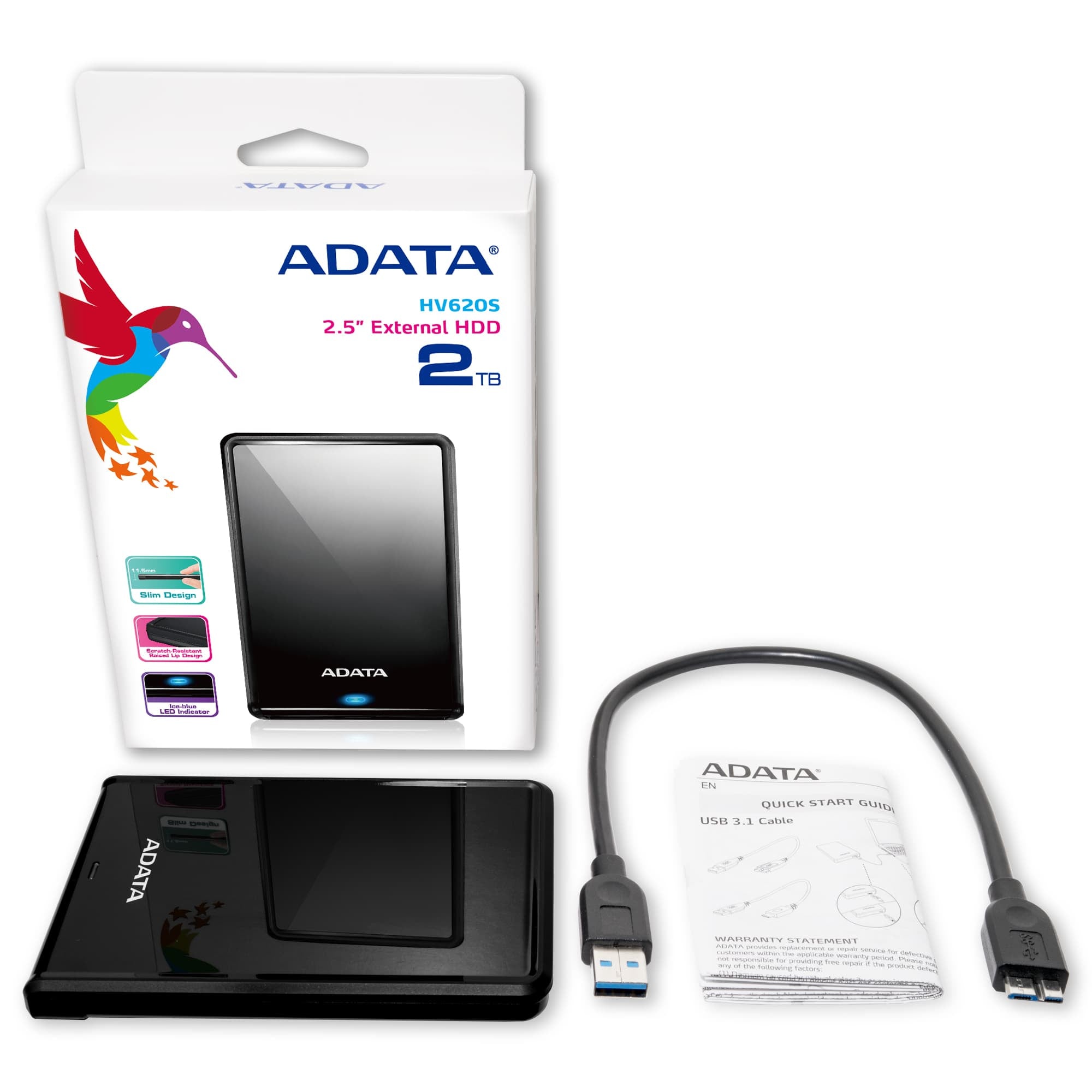 "Disque dur externe ADATA HV620S 4 To 2,5"" Micro-USB B 2.0/3.2 Gen 1 (3.1 Gen 1) Noir"