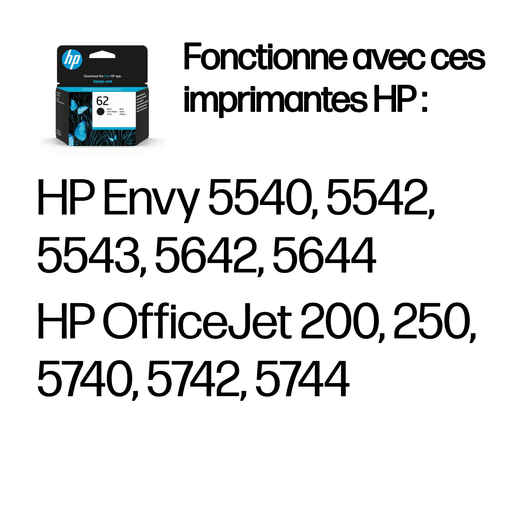 HP 62 original Black Ink cartridge C2P04AE 301 Blister