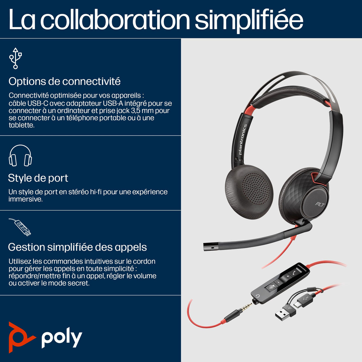 Poly BW 5220 USB-C HS+3.5mmP+USB-C/A