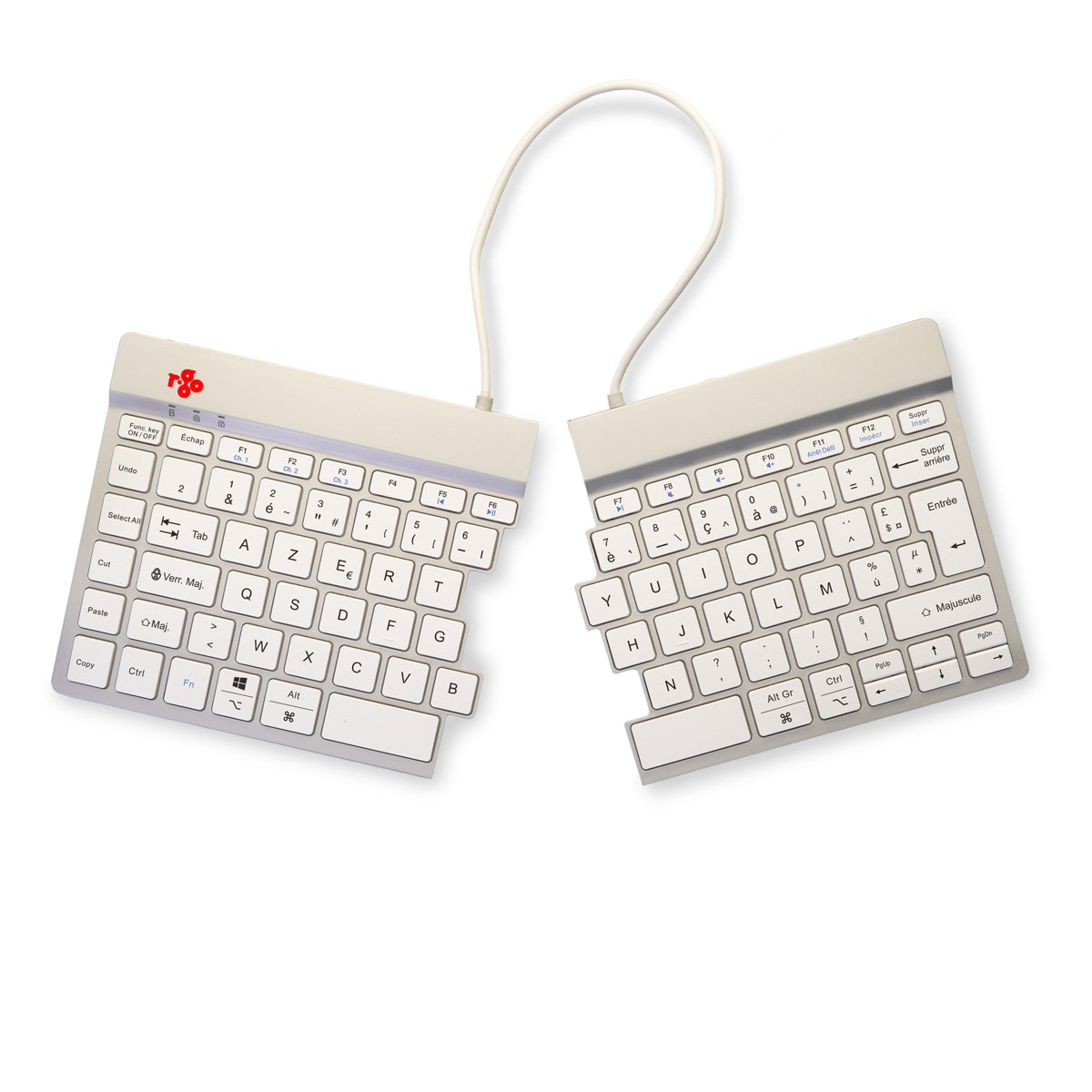 R-GO TOOLS Clavier ergo Split Break, divisé Bluetooth blanc