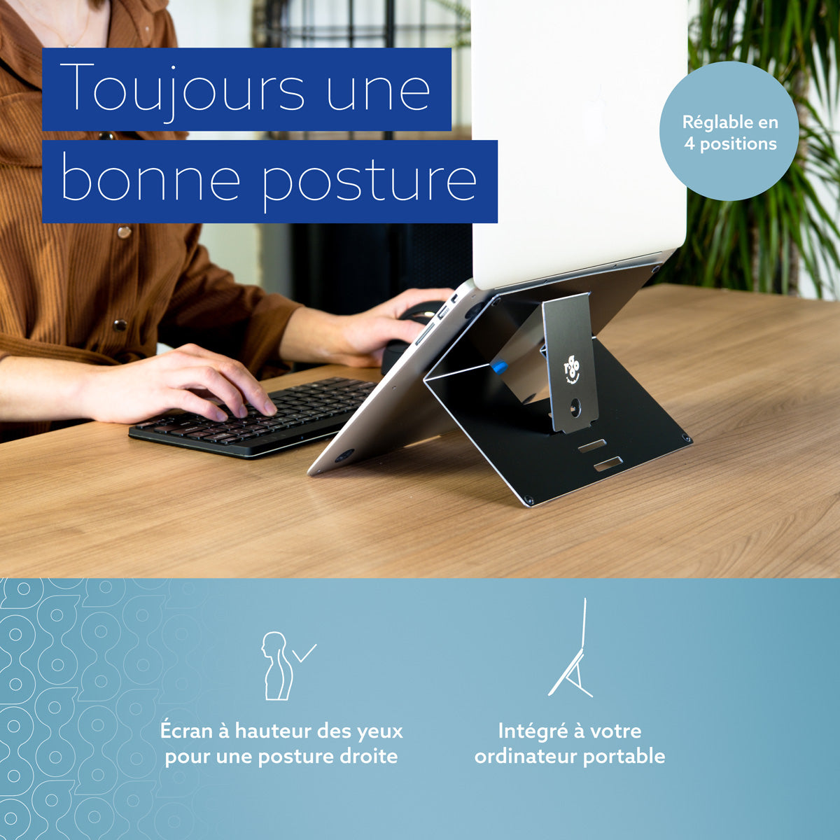 R-GO TOOLS Support pour PC portable Riser Attachable, noir