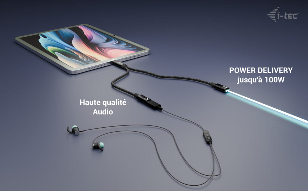 I-TEC USB-C Cable Splitter Audio/Data 1x USB-C PD input 100W 1x USB-C 2.0 for audio/mic or data 480Mbps Power Delivery 100W