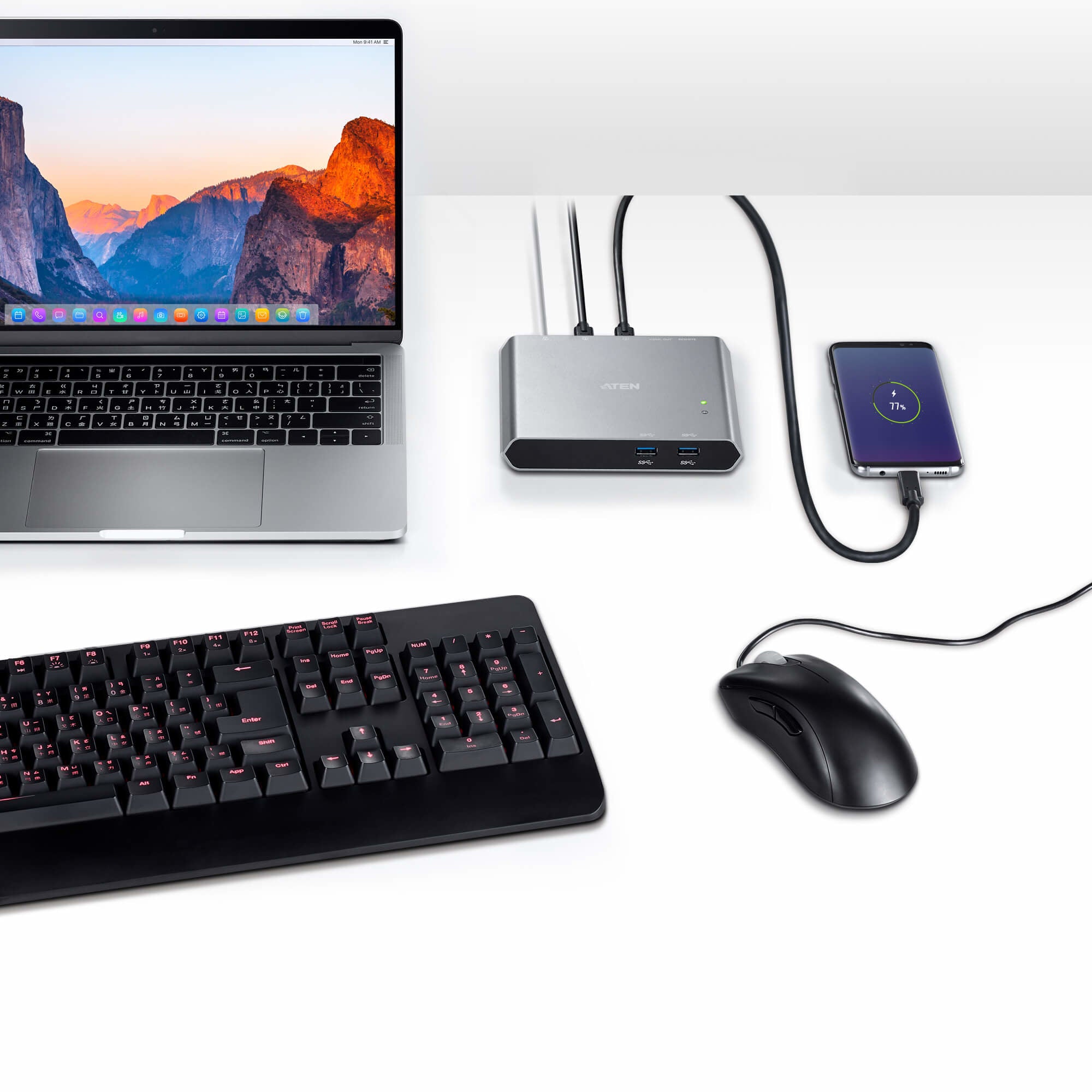 ATEN US3310 commutateur écran, clavier et souris Argent
