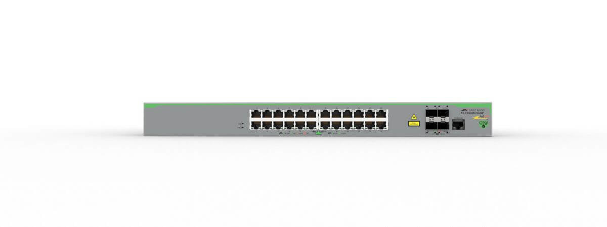 ALLIED 24x 10/100T POE+ ports and 4x 100/1000X SFP 2 for Stacking Fixed dual AC power supply EU Power Cord
