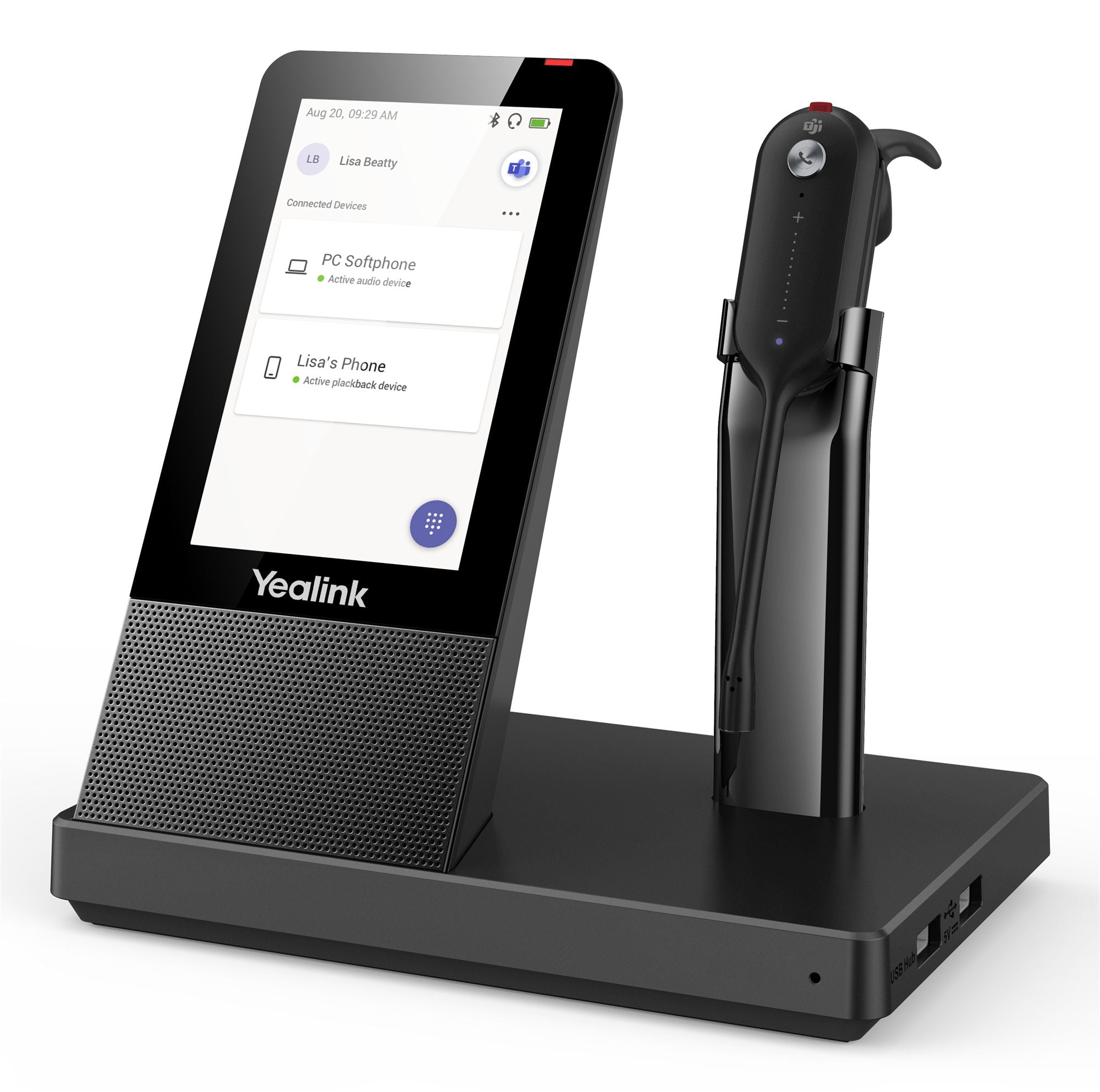 Yealink WH67 Teams Sans fil Crochets auriculaires, Arceau, Minerve Bureau/Centre d'appels Bluetooth Socle de chargement Noir
