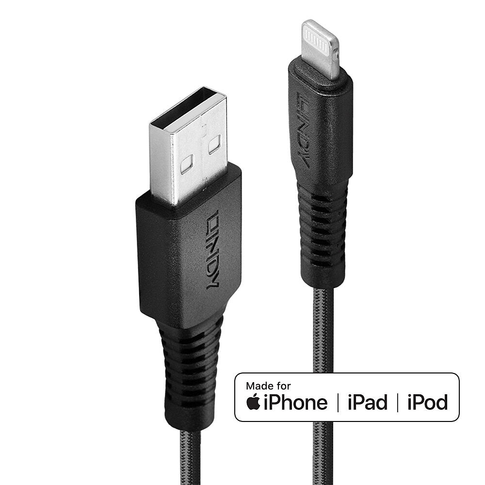 LINDY 3m Reinforced USB Type A to Lightning Charging Cable