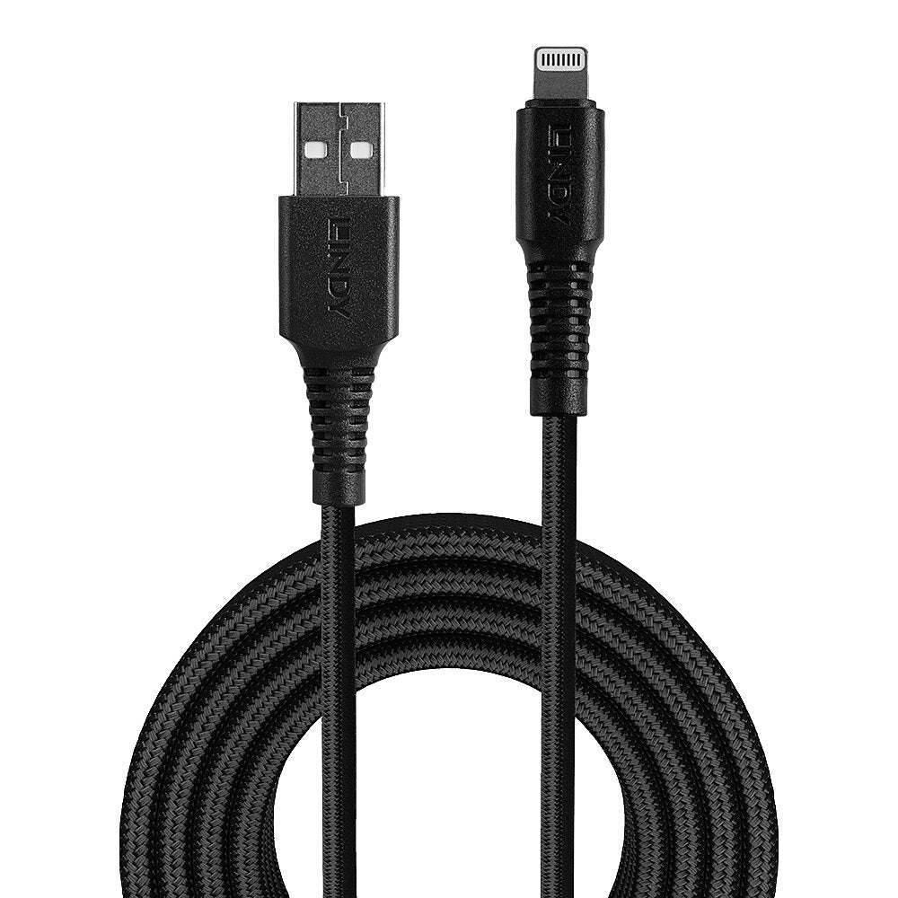 LINDY 3m Reinforced USB Type A to Lightning Charging Cable