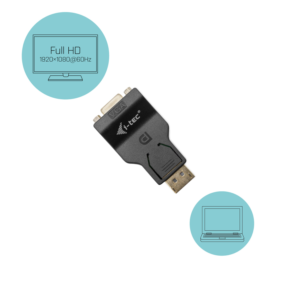 I-TEC Adapter DisplayPort to VGA resolution Full-HD 1920x1080/60 Hz gold-plated DP-connector
