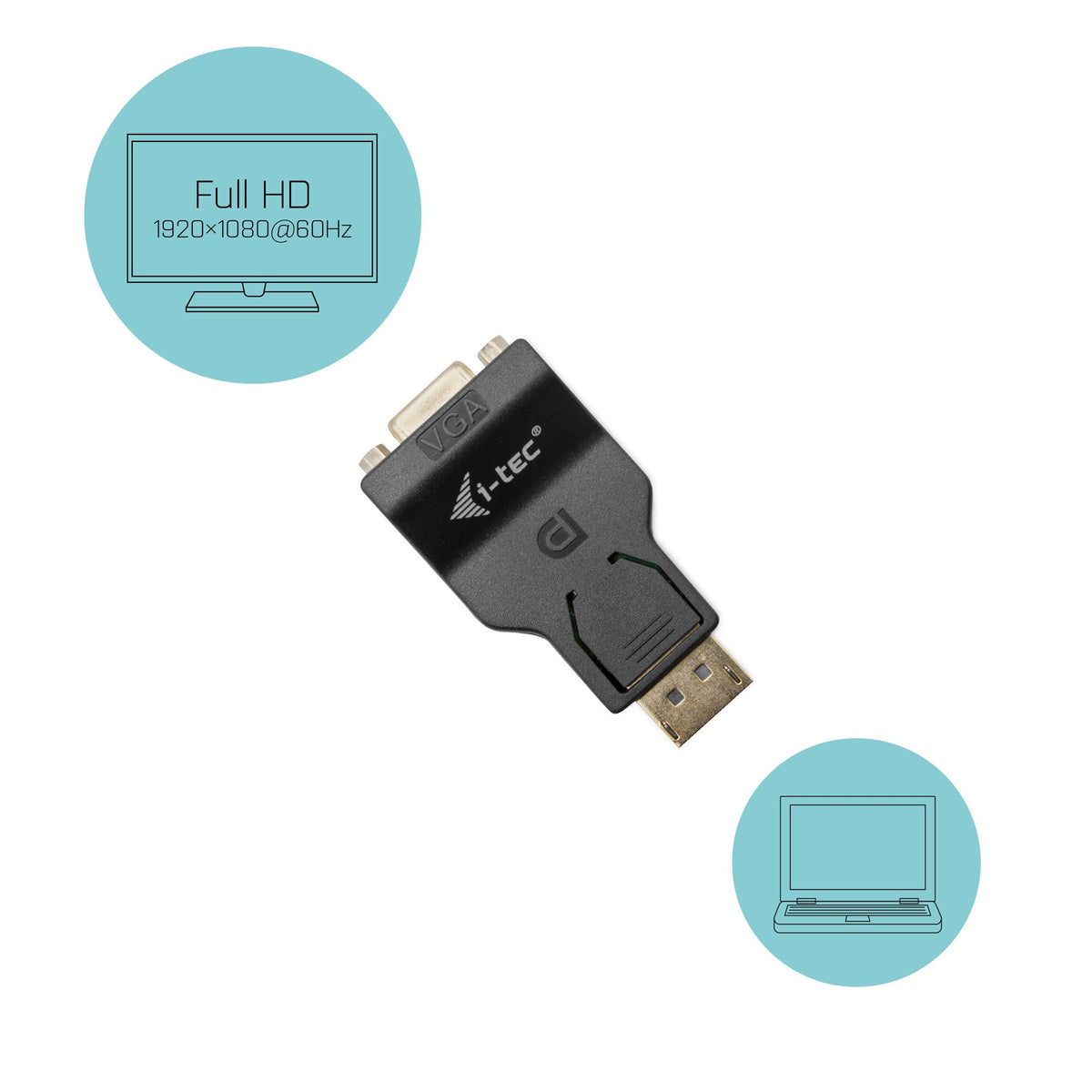 I-TEC Adapter DisplayPort to VGA resolution Full-HD 1920x1080/60 Hz gold-plated DP-connector