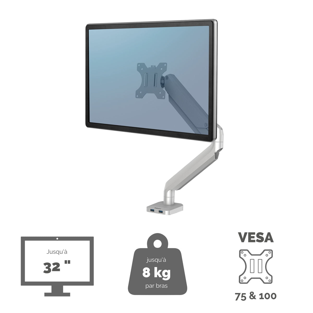FELLOWES Bras Porte-Ecran Simple Gris Platinum Series