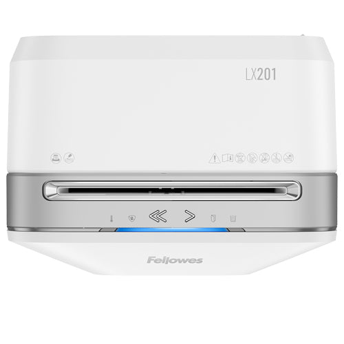 FELLOWES DESTRUCTEUR MICROSHRED LX201 BLANC COUPE MICROPARTICULES 230V EU