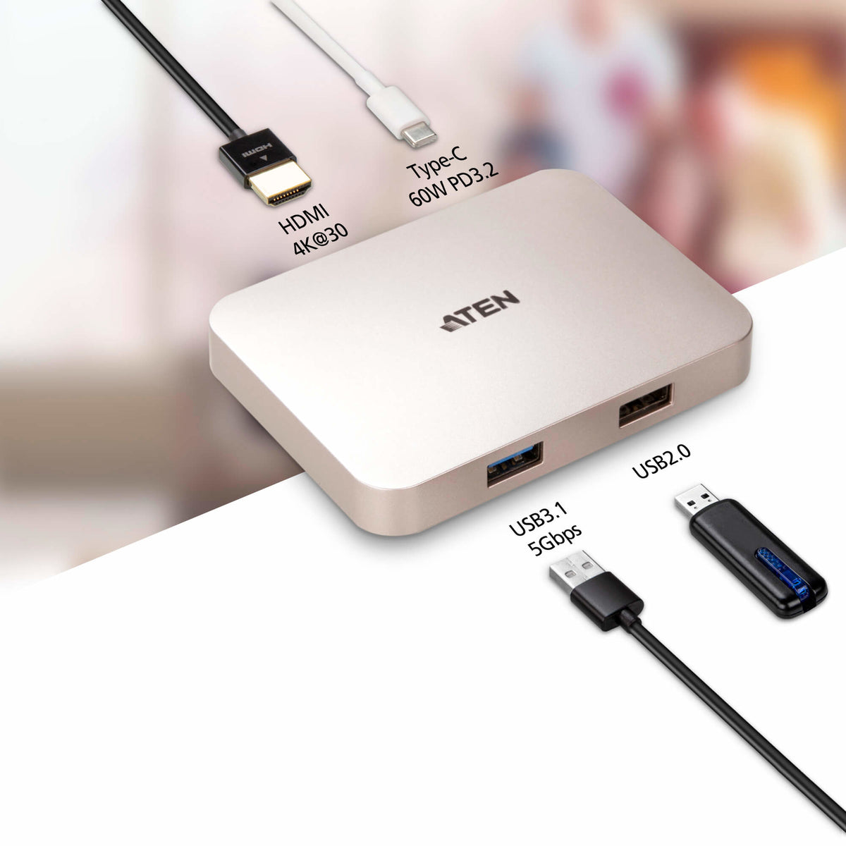 ATEN UH3235 USB 2.0 Type-C Or rose