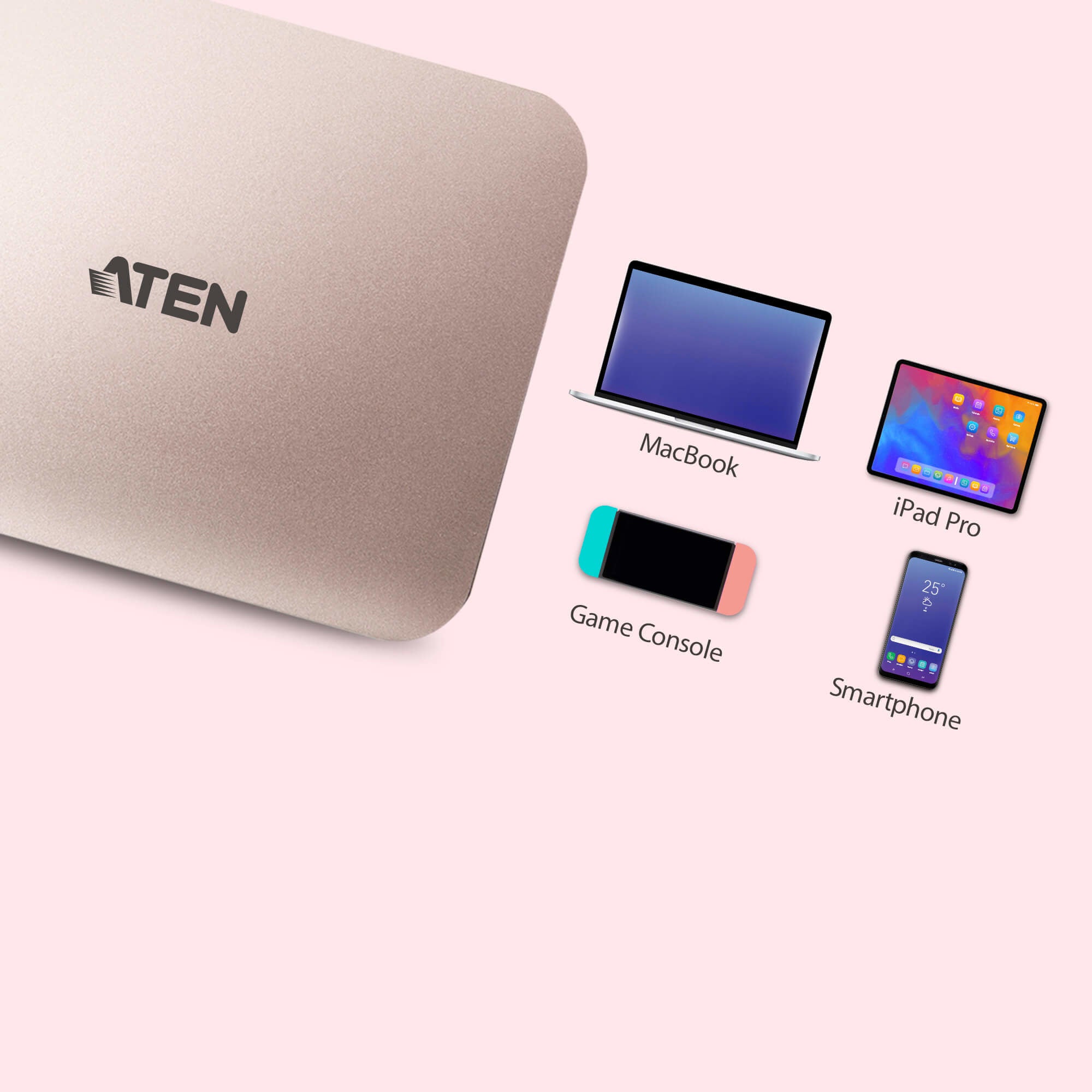 ATEN UH3235 USB 2.0 Type-C Or rose