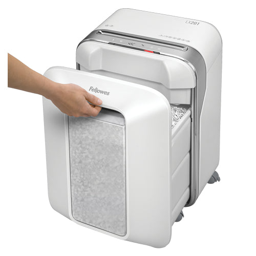 FELLOWES DESTRUCTEUR MICROSHRED LX201 BLANC COUPE MICROPARTICULES 230V EU