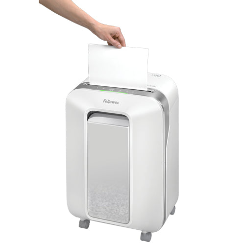 FELLOWES DESTRUCTEUR MICROSHRED LX201 BLANC COUPE MICROPARTICULES 230V EU