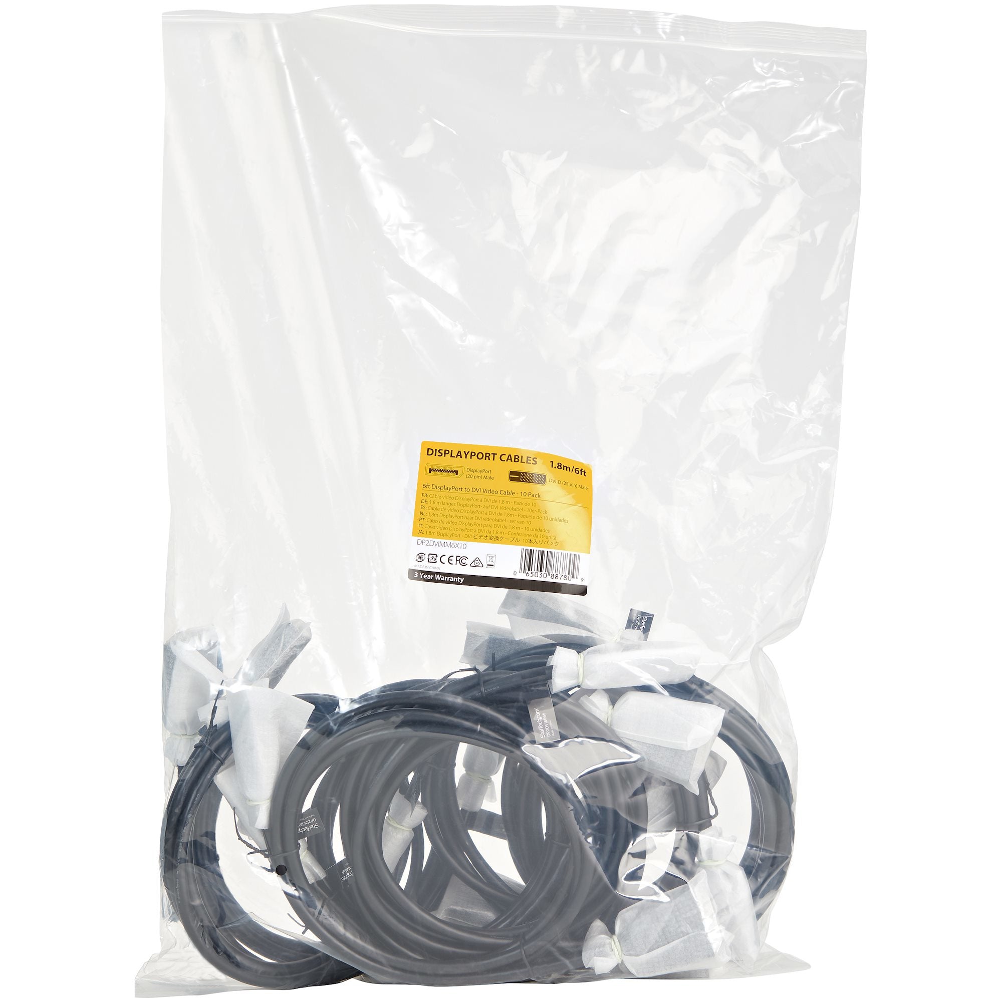 10-Pk 6ft DisplayPort to DVI Cable 1080p