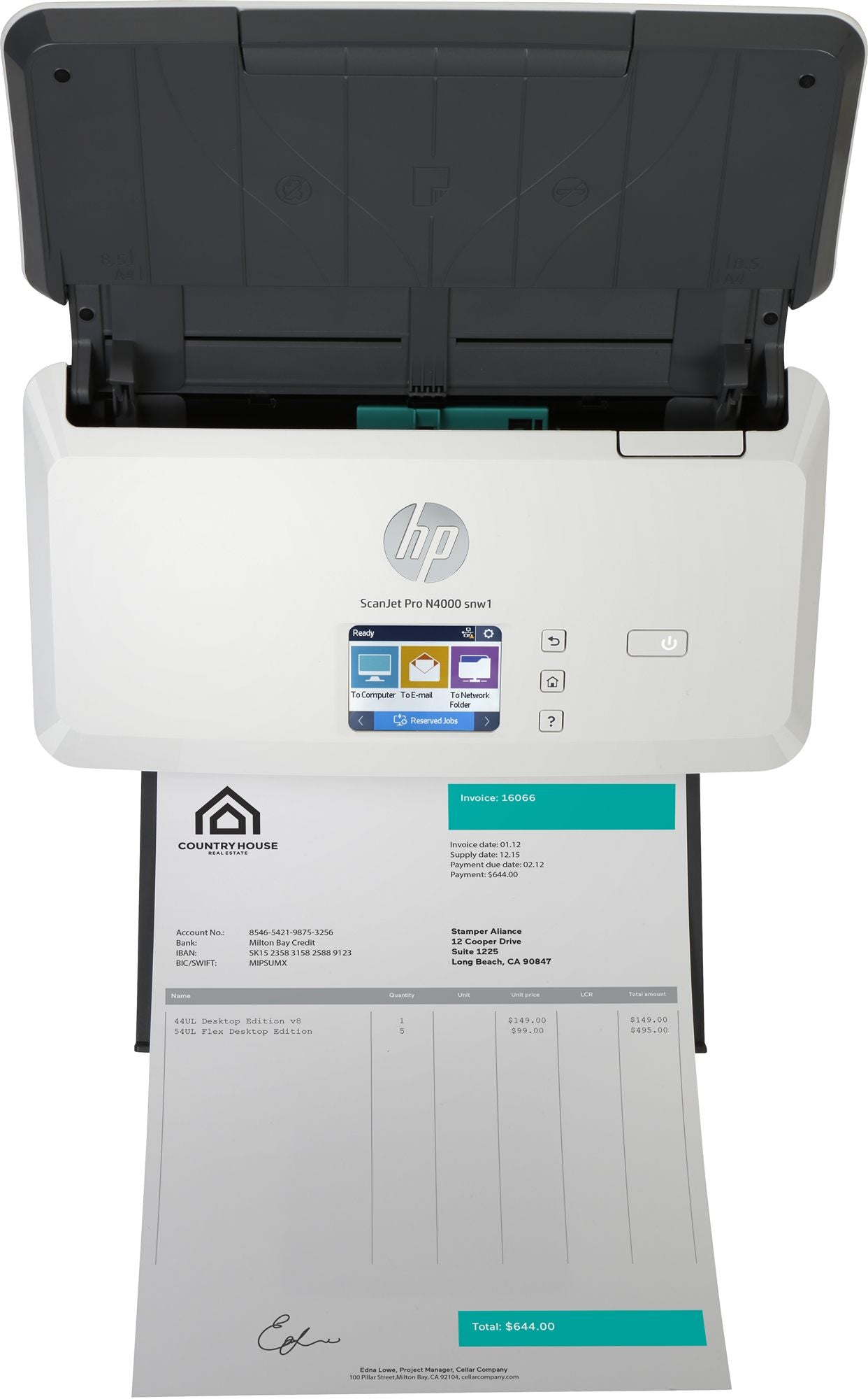 HP Scanjet Pro N4000 snw1 Sheet-feed Document scanner CMOS CIS Duplex 216x3100mm 600x600dpi 40ppm ADF 50sheets 4000scans LAN Wi-Fi