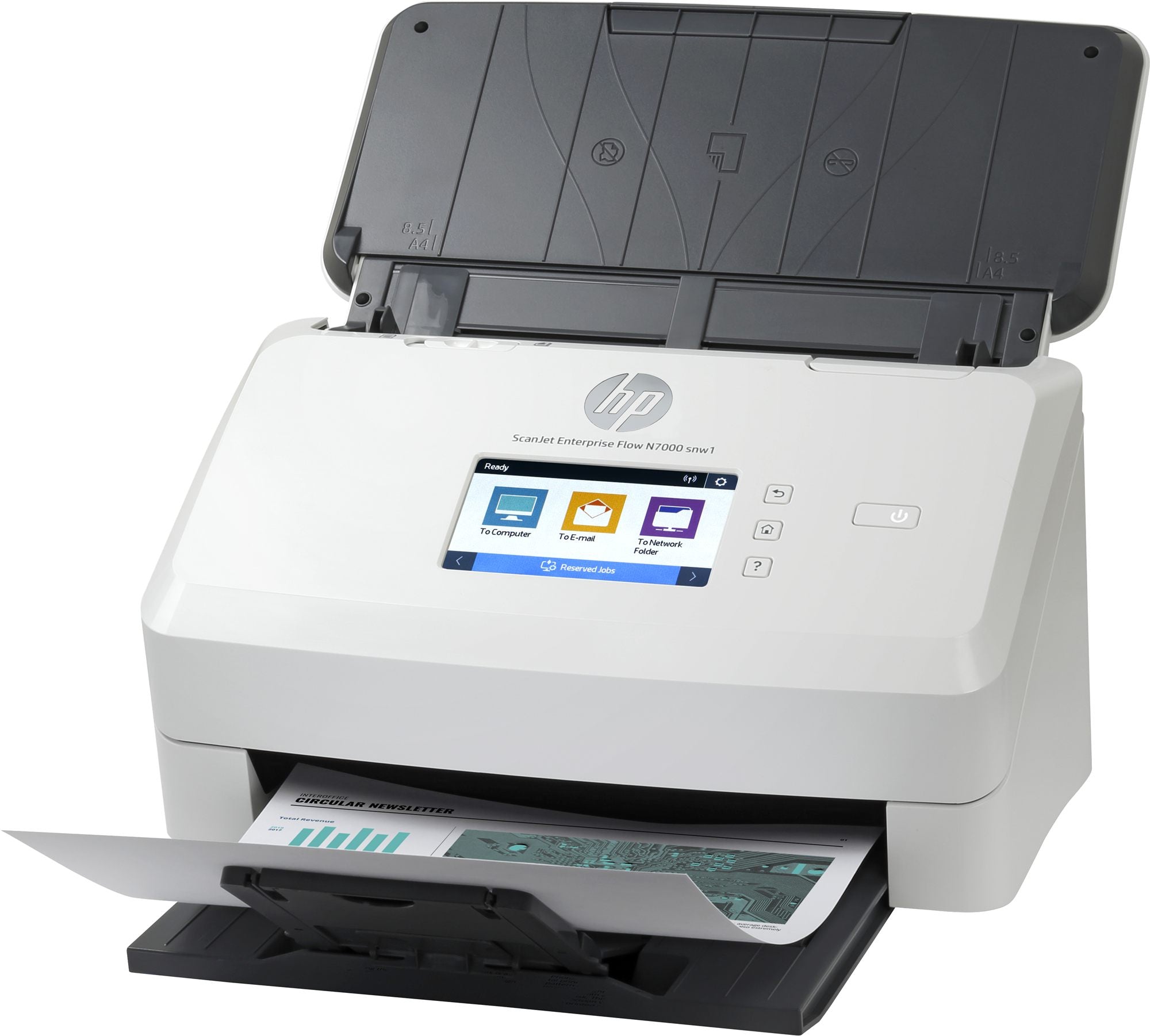 HP ScanJet Enterprise Flow N700 de document scanner CMOS CIS Duplex 216x3100mm 600x600dpi 75ppm ADF 80sheets 7500scans LAN Wi-Fi