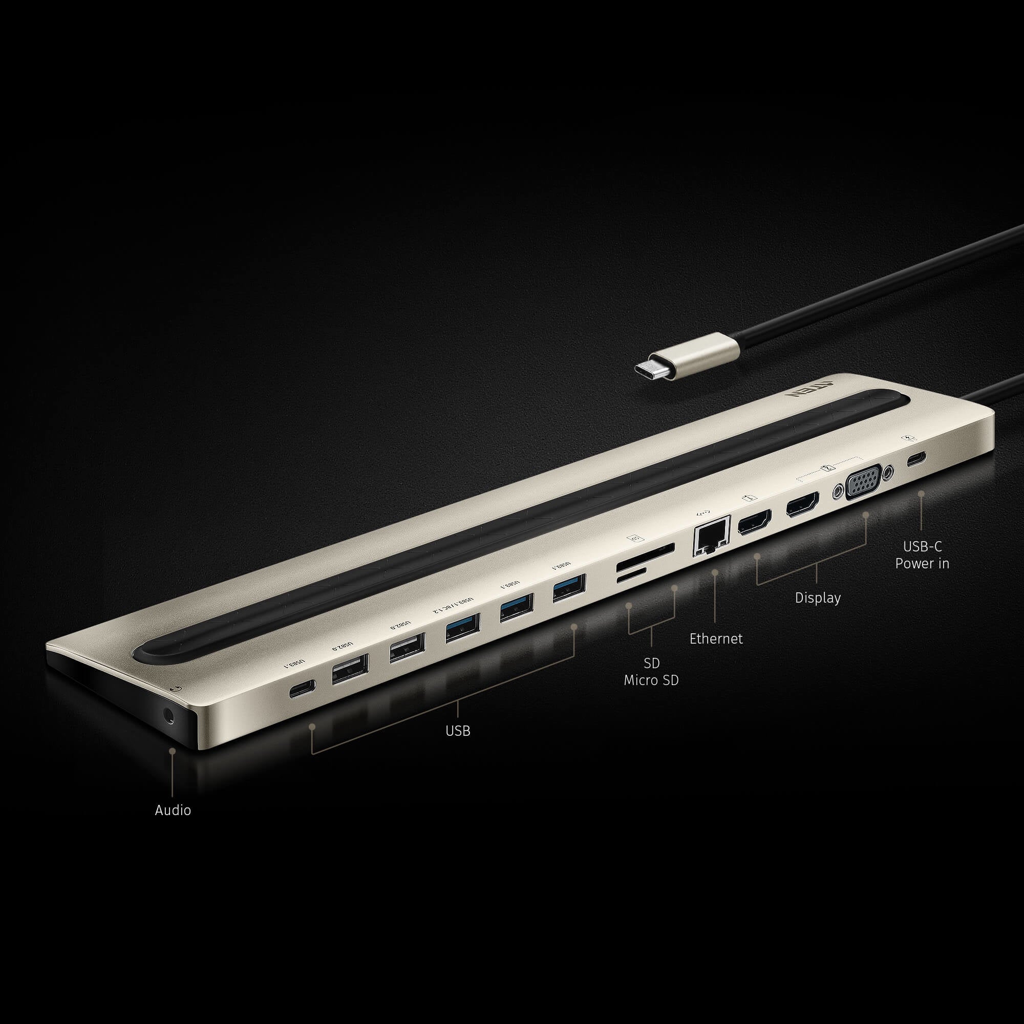 ATEN UH3237 Station multiports USB-C 13 en 1 Double affichage