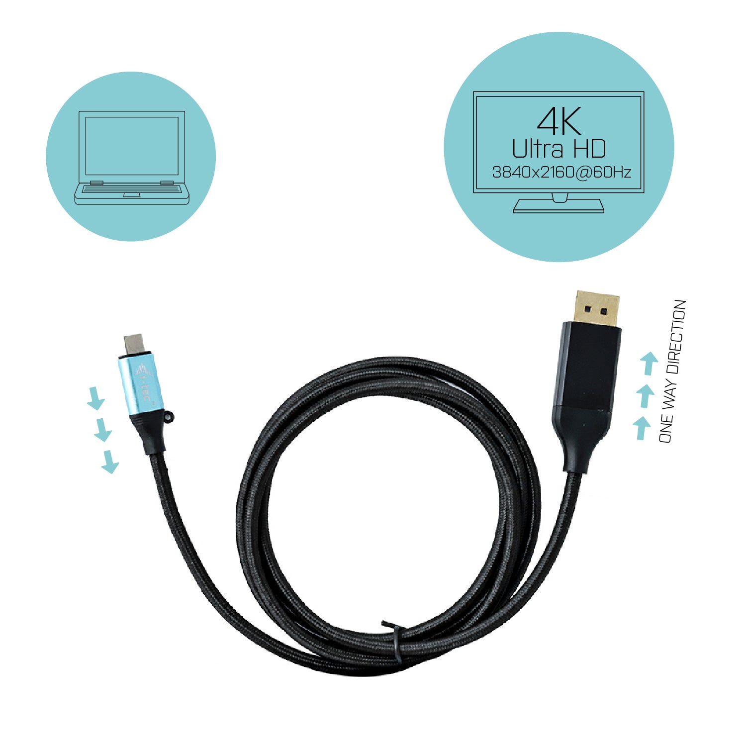 I-TEC USB C DisplayPort Cable Adapter 4K 60Hz 200cm compatible with Thunderbolt 3