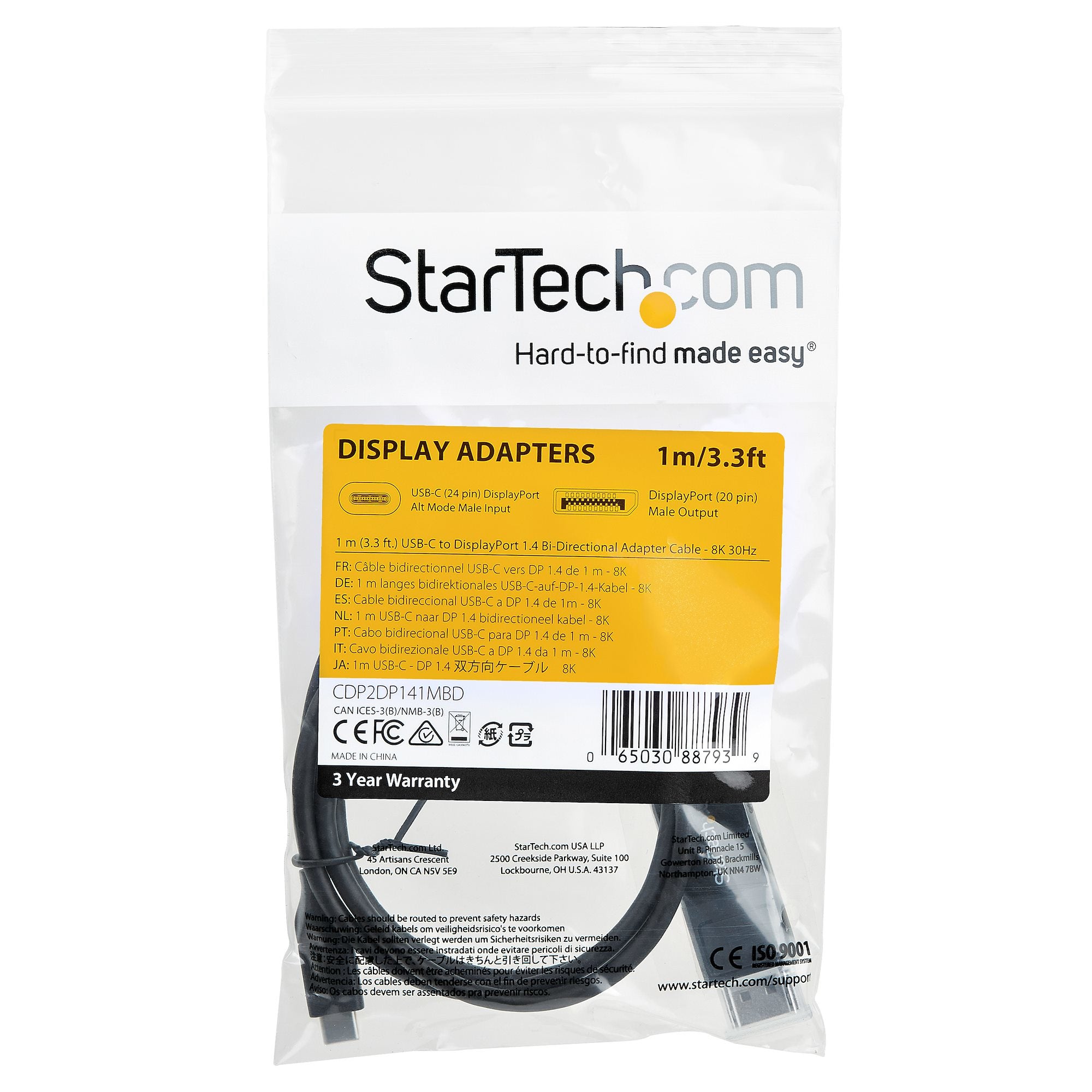 Cable - USB C to DP 1.4 - 3.3ft - 8K 30