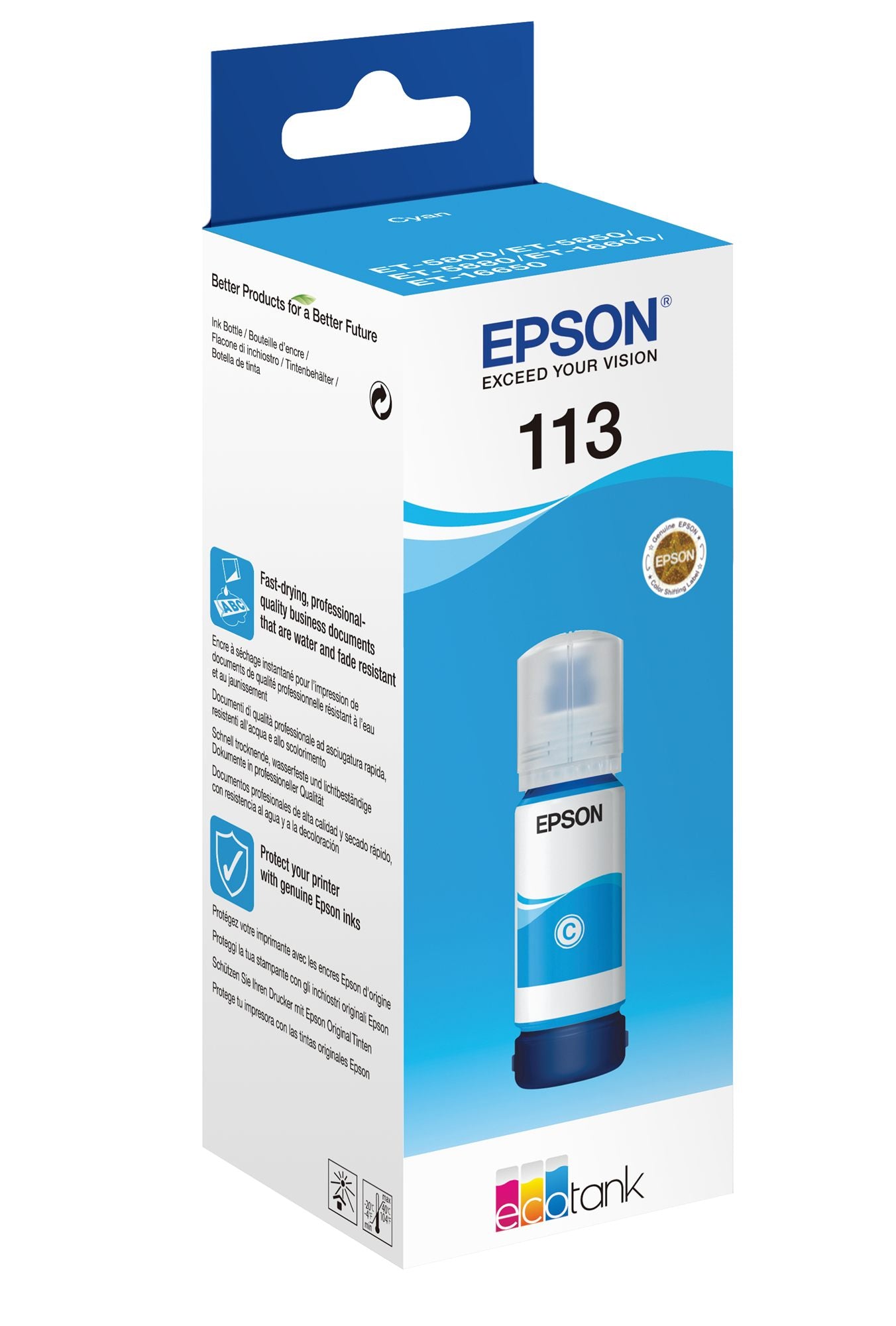 EPSON 6LB 113 EcoTank Pigment Cyan ink bottle