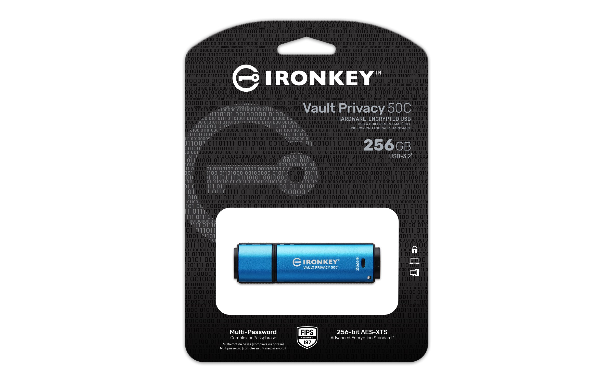 KINGSTON 256Go USB-C IronKey Vault Privacy 50C AES-256 Encrypted FIPS 197