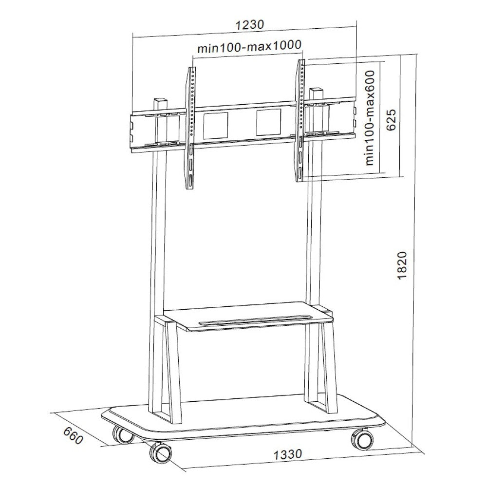 "Techly ICA-TR31 Support TV mobile 55-120"" jusqu'a 150kg réglable 2 étageres"