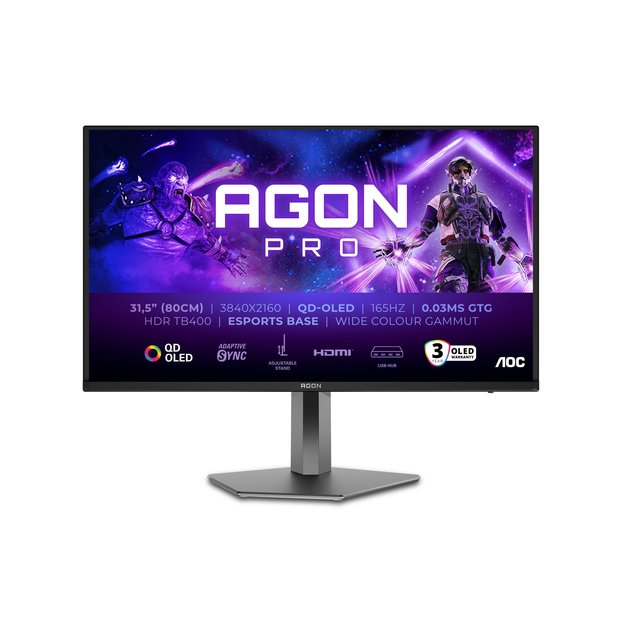 AOC AG326UD 31.5p 3840x2160 QD OLED 130mm AGON PRO QD OLED UHD 4K 31.5p 165Hz HDR TB400 HDMI2.1 3xUSB 3.2
