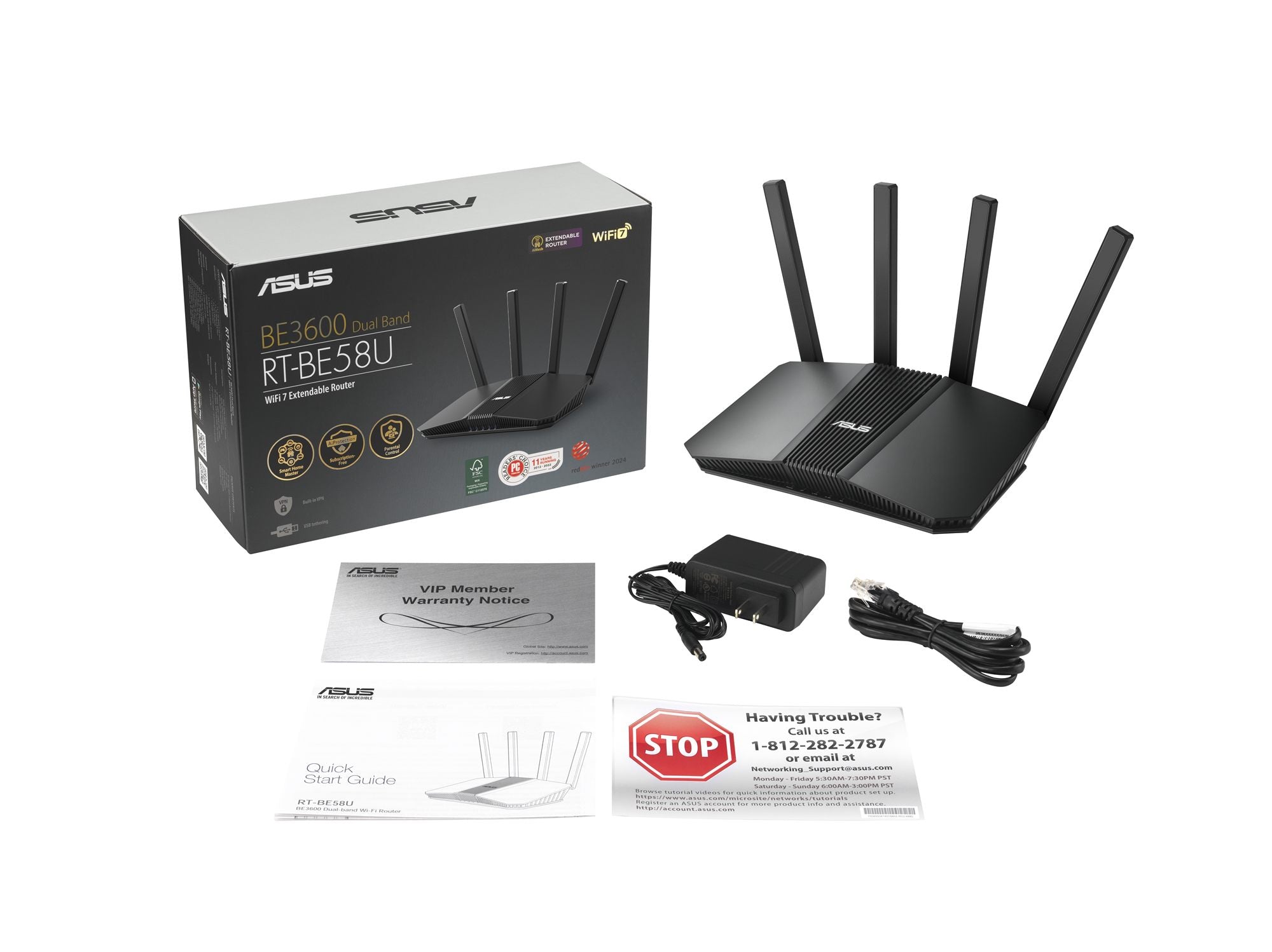 ASUS RT-BE58U Routeur extensible bi-bande WiFi 7 802.11be Smart AiMesh 3600 Mbps port 2.5G jusquà 3 SSID pour les appareils