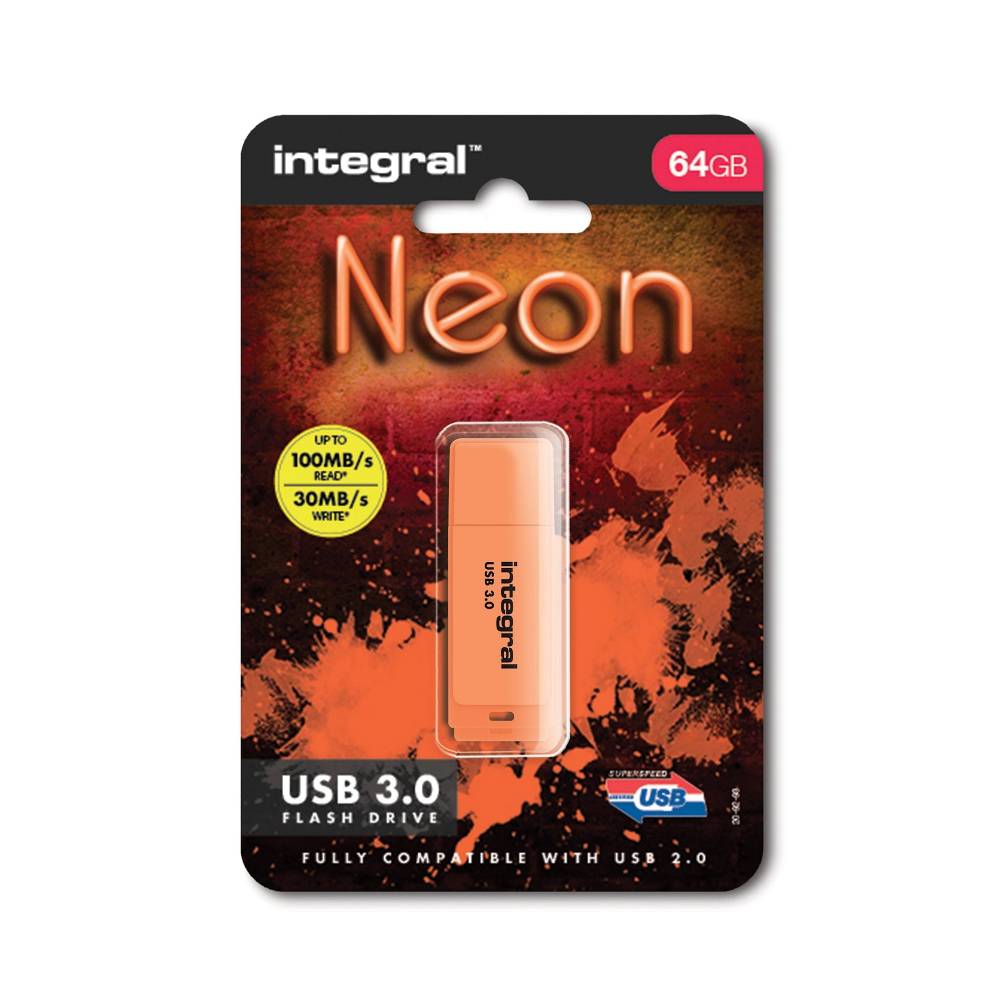 USB Flash Drive NEON USB 3.0 ORANGE 64GB