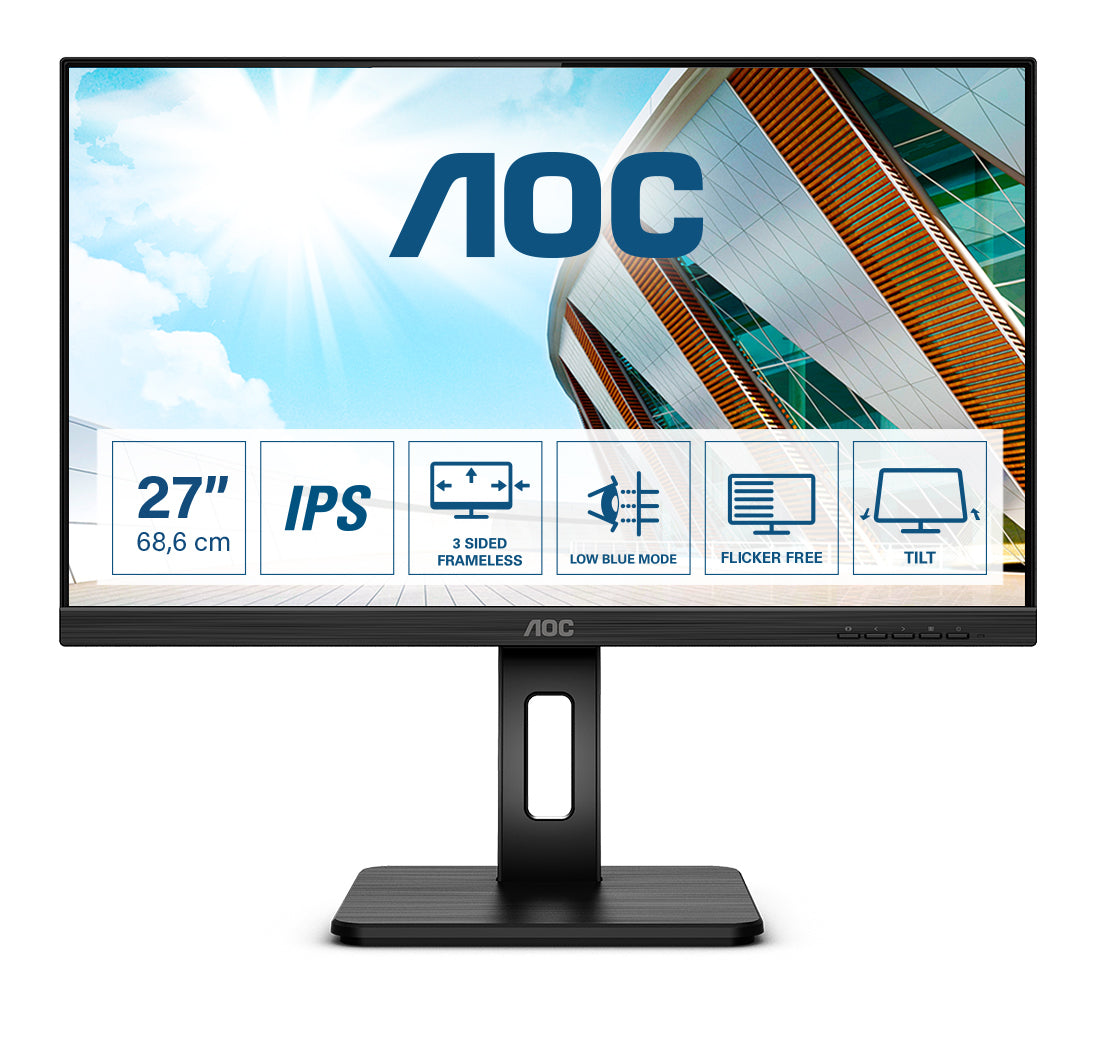 AOC 27P2Q 27p 1920x1080 FHD IPS 250cd/m2 1000:1 4ms HDMI DVI DisplayPort VGA haut-parleurs noir