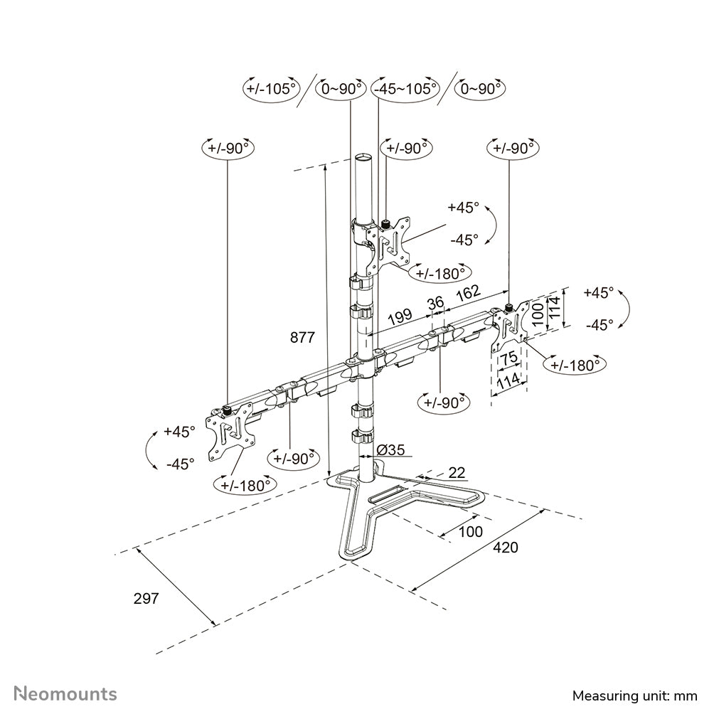 Neomounts DS45-600BL2-1 Triple monitor s