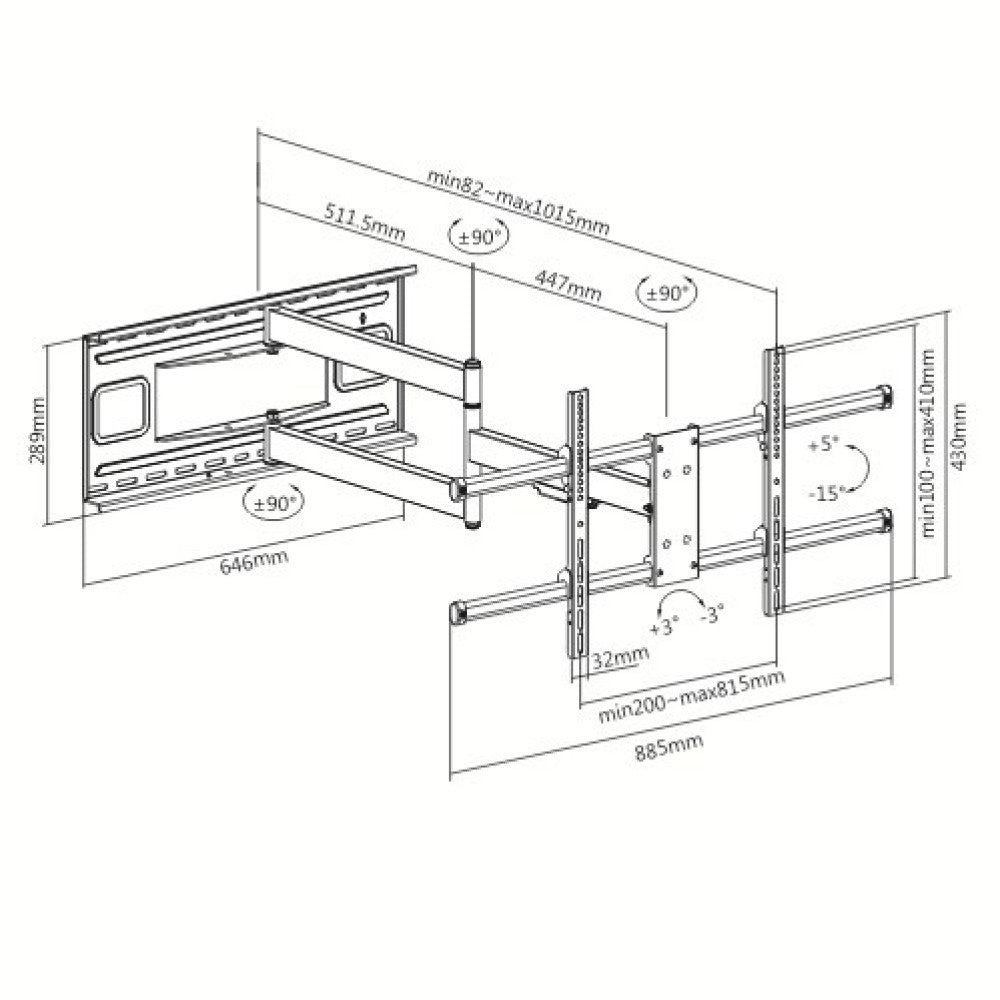 "Techly ICA-PLB 490 Support mural pour TV 43-80"" LED/LCD 50kg pivotant inclinable"