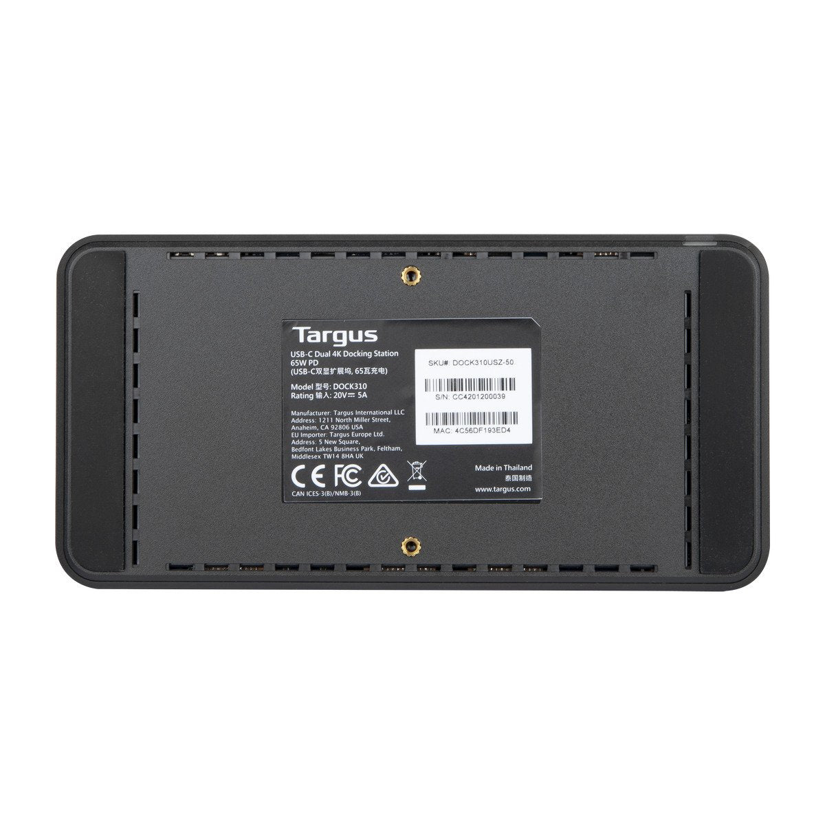 TARGUS USB-C Dual 4K Dock with 65w PowerDelivery USB-C 2xHDMI 3xUSB RJ45 1GbE