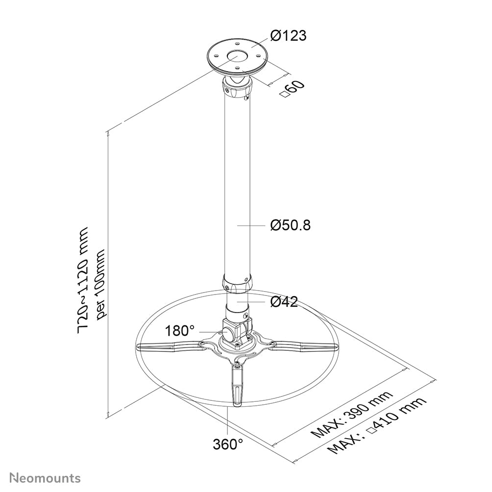 Proj.Ceiling Mount h:72-112cm Max 12kg